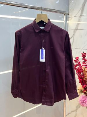 Lacost e Maroon Premium Oxford Cotton Fabric Shirt  Embroidered Logo custom Branded Button Tagging And Poly Bag 4102