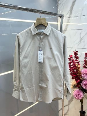 Lacost e Grey Premium Oxford Cotton Fabric Shirt  Embroidered Logo custom Branded Button Tagging And Poly Bag 4099