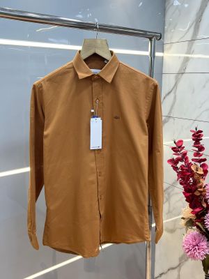 Lacost e Brown Premium Oxford Cotton Fabric Shirt  Embroidered Logo custom Branded Button Tagging And Poly Bag 4104