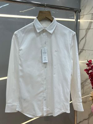 Lacost e White Premium Oxford Cotton Fabric Shirt  Embroidered Logo custom Branded Button Tagging And Poly Bag 4107
