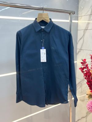 Lacost e Navy Premium Oxford Cotton Fabric Shirt  Embroidered Logo custom Branded Button Tagging And Poly Bag 4097
