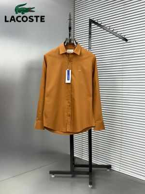 Lacost e Brown Premium Oxford Cotton Fabric Shirt  Embroidered Logo custom Branded Button Tagging And Poly Bag 4104