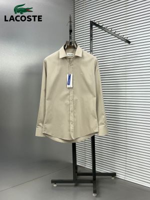 Lacost e Beige Premium Oxford Cotton Fabric Shirt  Embroidered Logo custom Branded Button Tagging And Poly Bag 4099