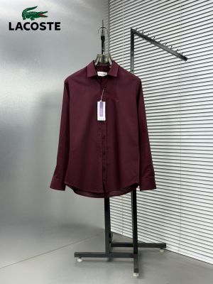 Lacost e Maroon Premium Oxford Cotton Fabric Shirt  Embroidered Logo custom Branded Button Tagging And Poly Bag 4102