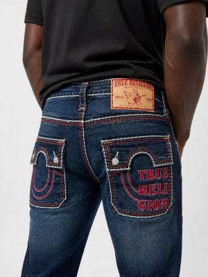 True Religion Dark shade Boot Cut Premium Imported Stretchable Lycra Fabric Denim with Back Pocket Embroidered Design 4108
