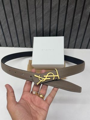 Ysl 47 Khakhi Womans Belt With Original Box & Dust Cover