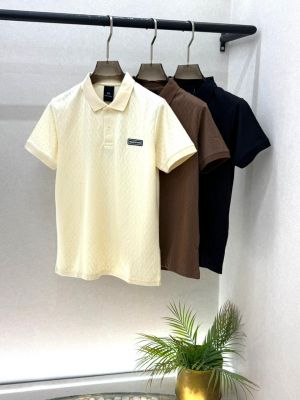 Arman_i Exchange Black Monogram Premium Collar Neck Polo T-shirt With Brand Box Packing F3643-BL