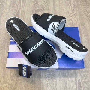 Skecher.s GOwalk Goga Mat Premium Black White Slides