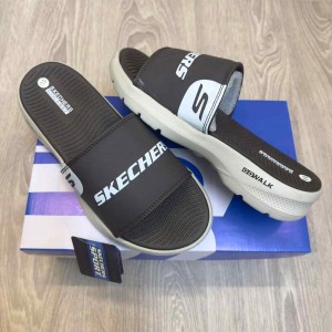 Skecher.s GOwalk Goga Mat Premium Brown Beige Slides