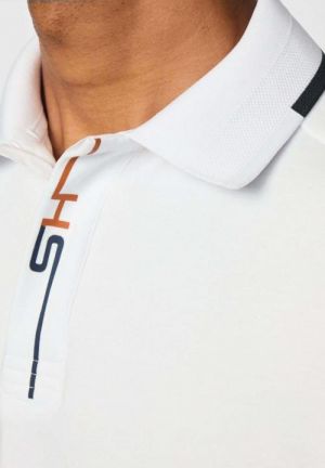 Hacket White Premium Imported Compact Yarn 240 GSM Interlock Fabric Polo Full Sleeves Tshirt with Collar Design and Front Emboss logo 3220