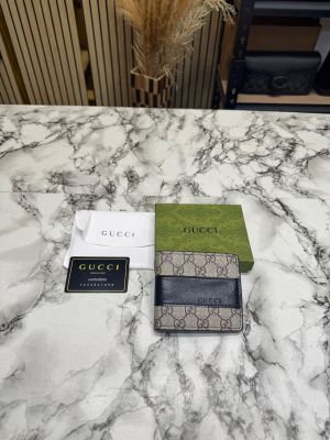 Gucc_i GG Supreme Bi-fold Leather Wallet With Box Including Card (60223-Black)