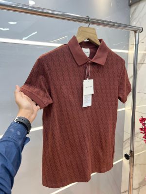 Calvin Klei n Rust Premium 240 gsm interlock compact cotton fabric Polo Tshirt with Allover Monogram Print 3738