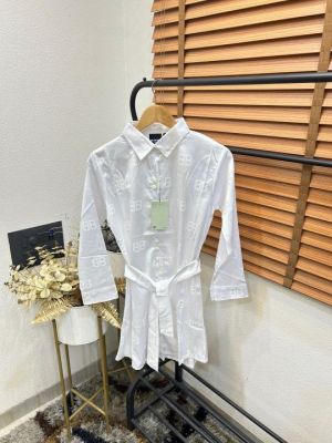 Dolc_e & Gabbana Imported Silk Fabric Self Monogram Print Premium Belted Dress For Women