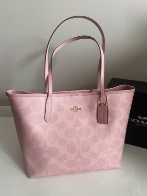 Coach_ city_tote bag in signature canvas powder pink with box premium quality