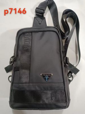 Prad_a Nylon Crossbody Sling Bag with Triangle Badge Black (P7146)