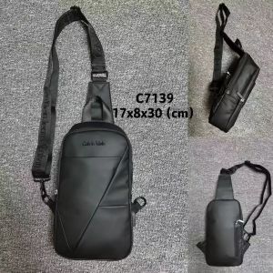 Calvin_Klein Style Minimal Sling Crossbody Chest Bag (All Black  C7139)
