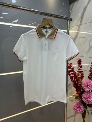  Burberr y White Premium Imported Cotton Lycra Fabric Polo T shirt With Collar Design and Embroidery Logo 4124