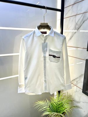 Gucc i Logo White Premium Shirt With Brand Box Packing And Carry Bag F3102-WH