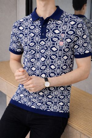 Casablanca Imported knitted Monogram Super Premium Navy Collar Neck Polo T-shirt F3610-NY