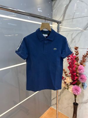 Lacost e Blue Premium Cotton Pique fabric Polo Tshirt with Shoulder Design and Embroidered Logo 3993