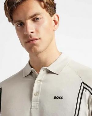 Hugo Bos s Beige Premium Imported 240 GSM Interlock Lycra Fabric Polo Tshirt with Front Design and Emboss Logo 3965