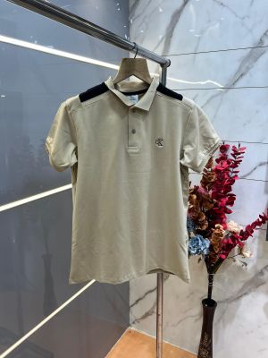 Calvin Klei n Beige Premium Imported 240 GSM Interlock Lycra Fabric Polo Tshirt with Shoulder Design and Embroidered Logo 4012