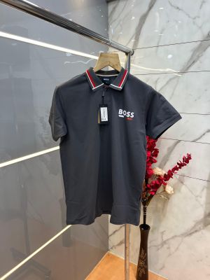 Hugo Bos s Premium Imported 240 GSM Interlock Lycra Fabric Polo Tshirt with Collar Design and Emboss Logo 4002