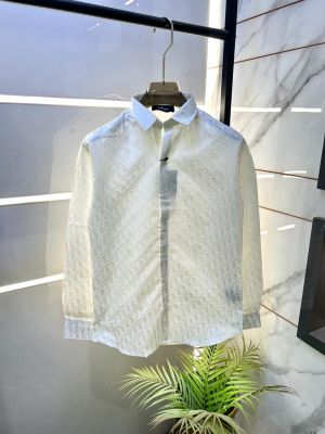 Christian Dio r Monogram Allover Imported Shirt With Brand Box Packing And Carry Bag F3112-WH