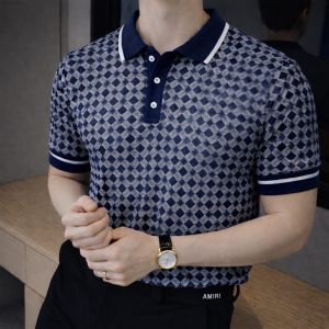 Amir i Imported knitted Monogram Super Premium Navy Collar Neck Polo T-shirt F3480-NY