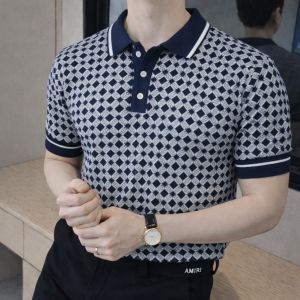 Amir i Imported knitted Monogram Blue Super Premium Collar Neck Polo T-shirt F3480-BU