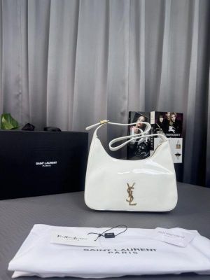 YSL SAINT LAUREINT GLOSSY BLACK HOBO SHOULDER BAG WITH DUST BAG & OG MAGNETIC BRAND BOX HEAVY QUALITY - GJ961