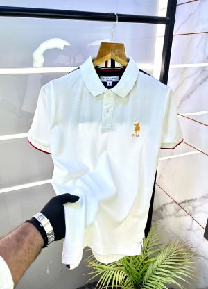 Us Polo White Back Printed Collar Neck Premium T-shirt F2837-WH