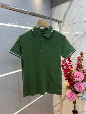 Hugo Bos s Green Premium Imported 240 GSM Interlock Lycra Fabric Polo Tshirt with Collar Design and Emboss Logo 4073