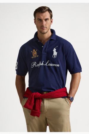 Ralp h Lauren Black Premium Cotton Pique fabric Polo Tshirt with Front Design and Embroidered Logo 4096