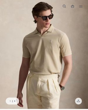 Ralp h Lauren Beige Premium Cotton Pique fabric Polo Tshirt with Collar Design and Embroidered Logo 4089