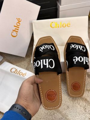 Chloe Woody Flats Slide With OG Box & Dust Bag (Black - 754)