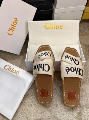 Chloe Woody Flats Slide With OG Box & Dust Bag (White - 751)