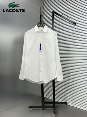 Lacost e White Premium Oxford Cotton Fabric Shirt  Embroidered Logo custom Branded Button Tagging And Poly Bag 4107