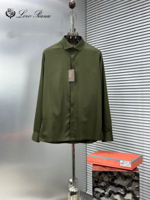 Lorro Piana Imported Korean Fabric Box Pack Full Sleeves Shirt olive