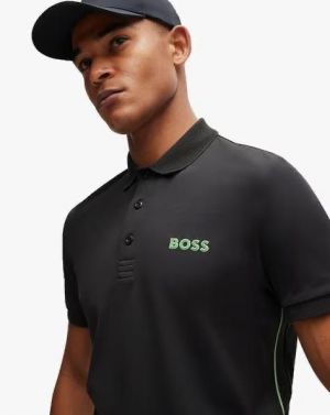 Hugo Bos s Black Premium Imported 240 GSM Interlock Lycra Fabric Polo Tshirt with Front Design and Emboss Logo 4151