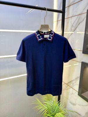 Gucc i Blue Imported knitted Premium Collar Neck Polo T-shirt F3611-BU