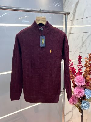 Ralp h laure n maroon premium imported high neck knitted pullover half zipper style 3573