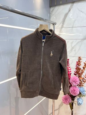 Ralp h laure n brown imported knit bonded fabric with horse imp logo on front and knitting tape on arm zipper 3585