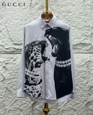 Gucc_i Leopard Print Box Pack Full Sleeves Shirt White