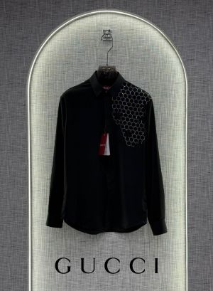 Gucc_i Bee Diamond Embossed Korean Lycra Shirt Black