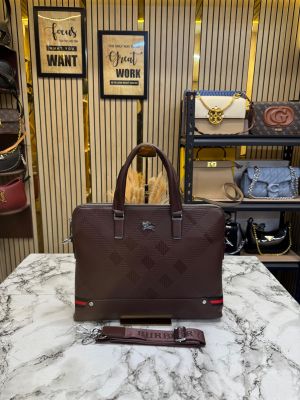 Burberr_y Signature Checks Leather Laptop Bag With Strap (B86633-Black)