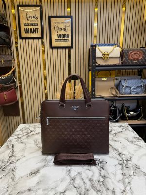 Arman_i Brown Monogram Embossed Pattern Leather Laptop Bag (A1970-5)