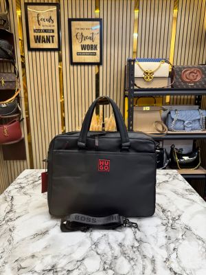 Hugo_Boss Sport Nylon Briefcase Black Lightweight Laptop Bag With Strap (7804-A)