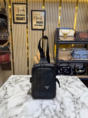 Prad_a Nylon Crossbody Sling Bag with Triangle Badge Black (P7146)