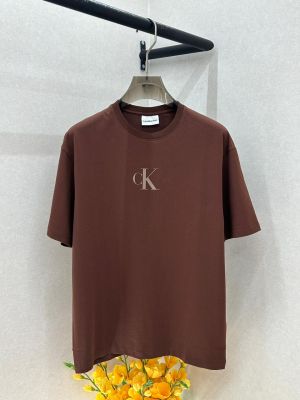 Calvin_Klein Premium Brown Drop Shoulder Back Printed Round Neck T-shirt F3714-BR